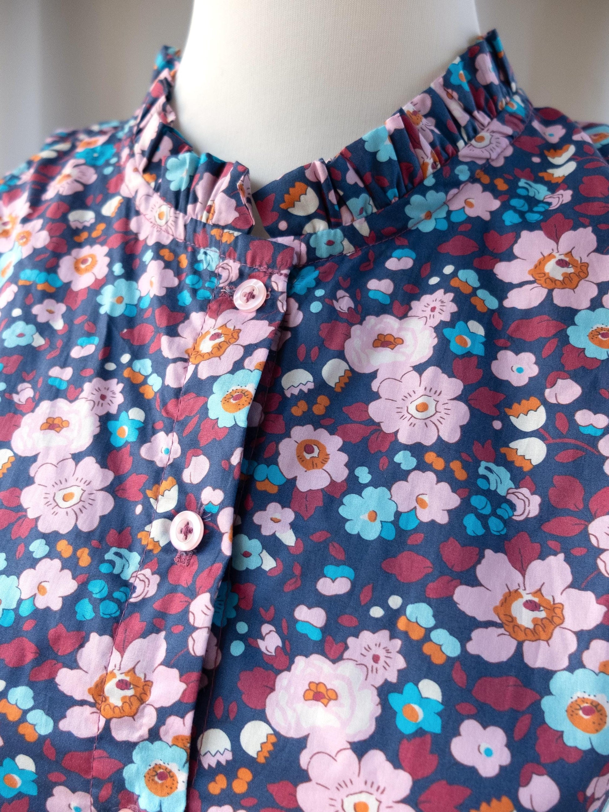 Liberty London Floral Midi Dress, Ruffle Collar Sleeveless Cotton Sun Dress, Size US 4