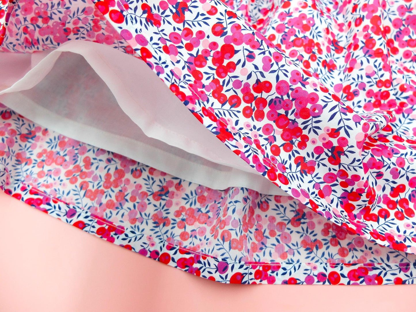 Handmade Liberty London Dress, Red Floral Cotton Tana Lawn, Pierrot Collar