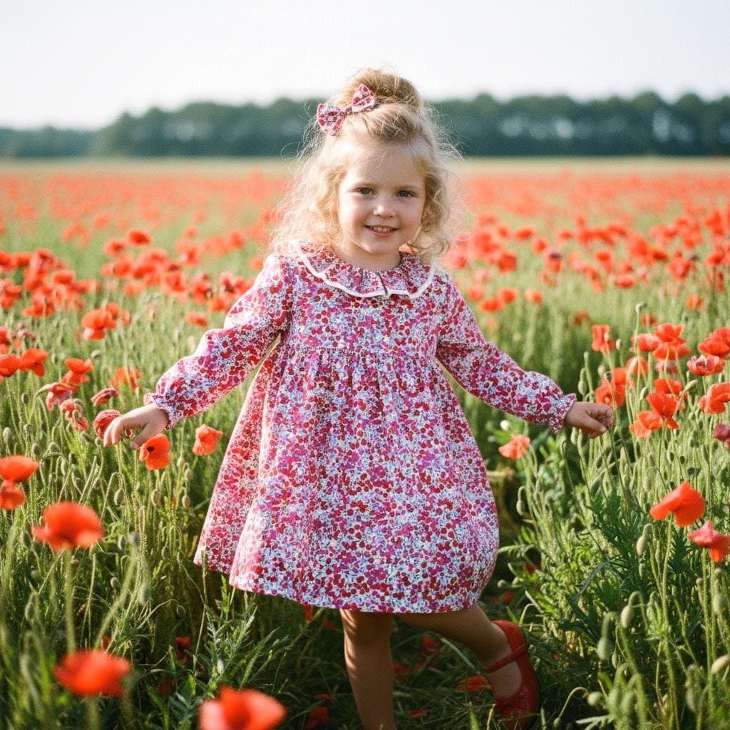 Handmade Liberty London Dress, Red Floral Cotton Tana Lawn, Pierrot Collar