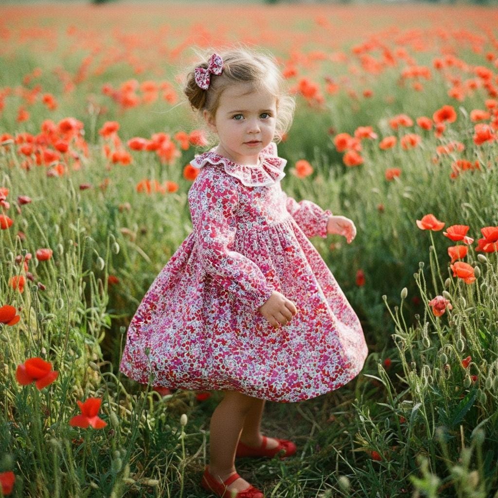 Handmade Liberty London Dress, Red Floral Cotton Tana Lawn, Pierrot Collar