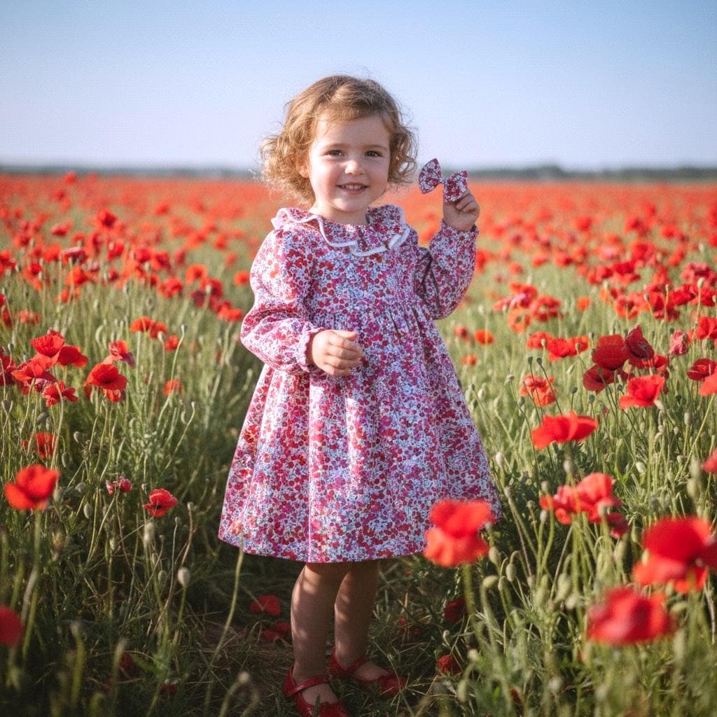 Handmade Liberty London Dress, Red Floral Cotton Tana Lawn, Pierrot Collar