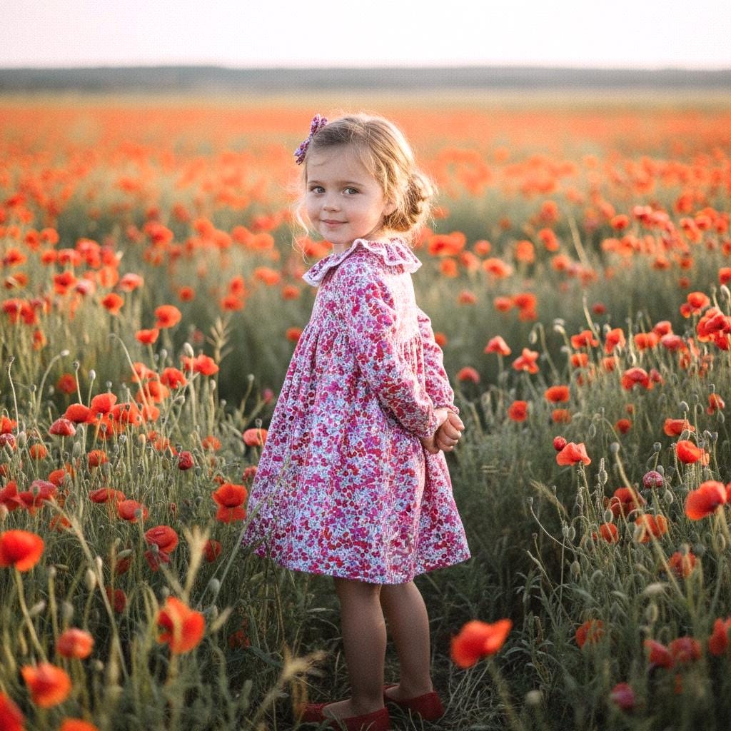 Handmade Liberty London Dress, Red Floral Cotton Tana Lawn, Pierrot Collar
