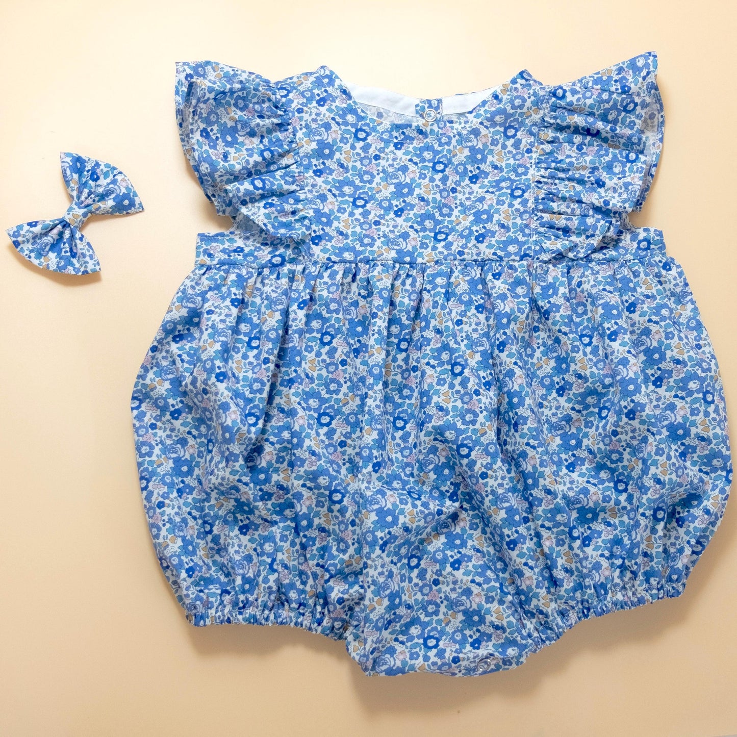 Liberty London Baby Bubble Romper, Ditsy Floral Print Playsuit, English Cotton Tana Lawn Onesie