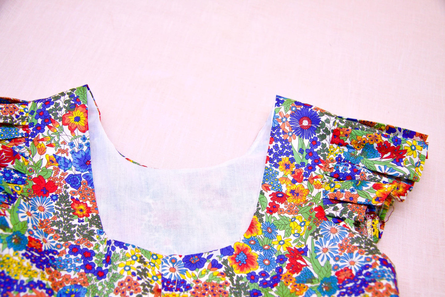 Liberty London Flutter Sleeveless Sun Dress, Rainbow Floral Print Handmade Cotton Tana Lawn Clothing