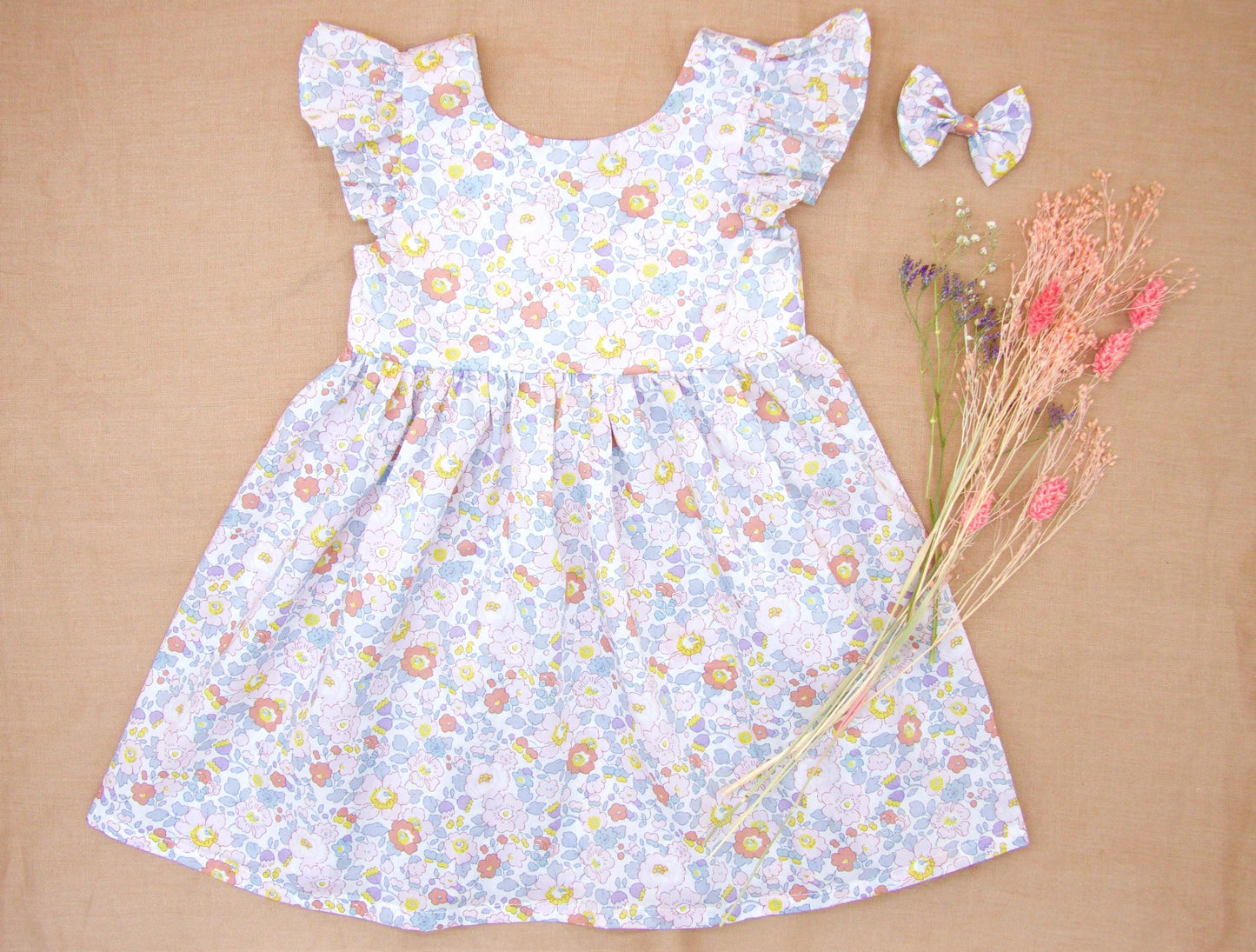 Liberty London Pastel Ruffle Sleeveless Sun Dress, Handmade Floral Print Cotton Tana Lawn Clothing