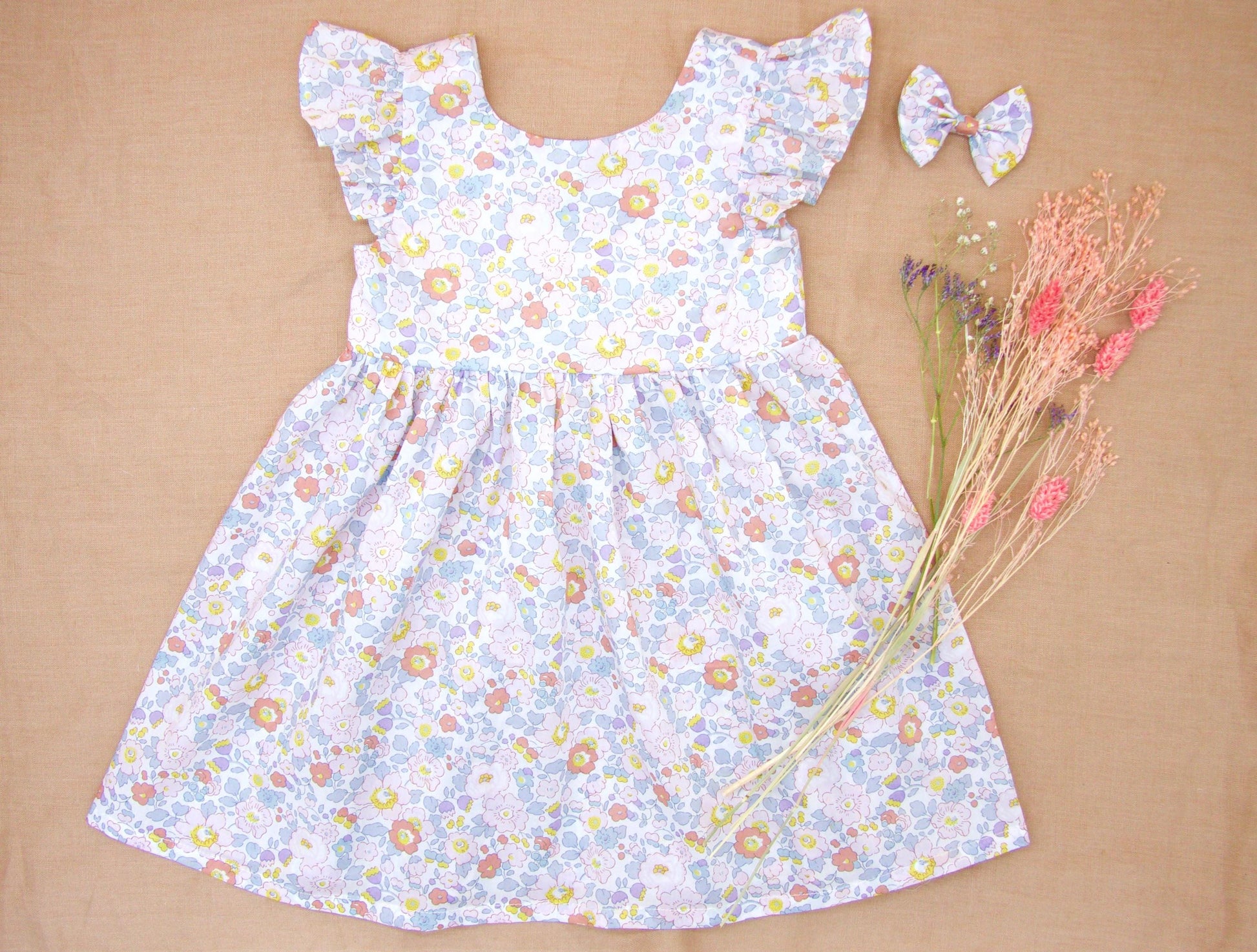 Liberty London Pastel Ruffle Sleeveless Sun Dress, Handmade Floral Print Cotton Tana Lawn Clothing