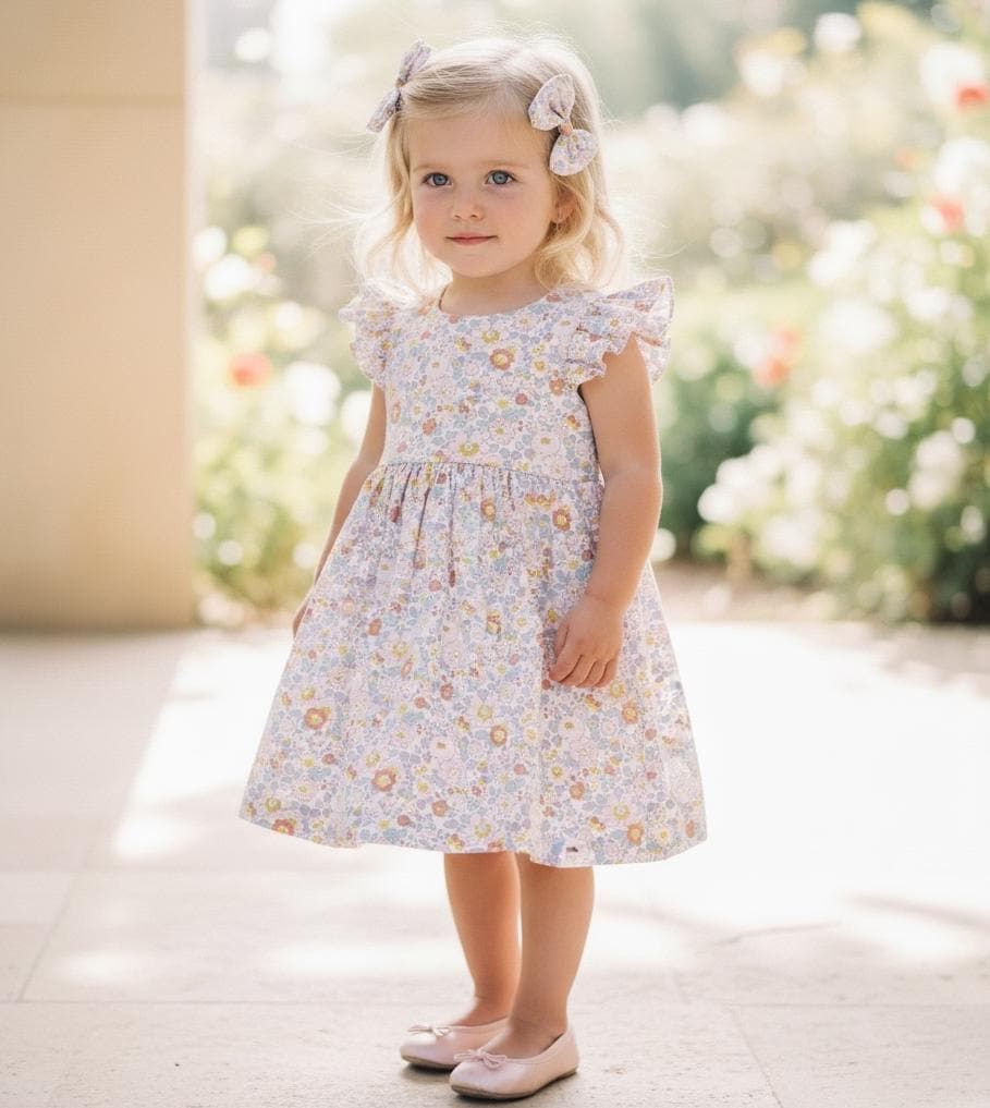 Liberty London Pastel Ruffle Sleeveless Sun Dress, Handmade Floral Print Cotton Tana Lawn Clothing