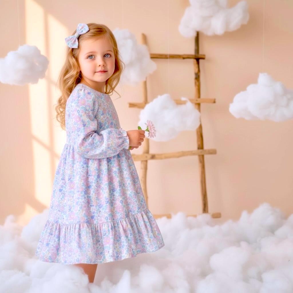 Liberty London Pastel Pink Long Sleeves Dress, Heirloom Wedding Flower Girl Gown, Handmade Clothing