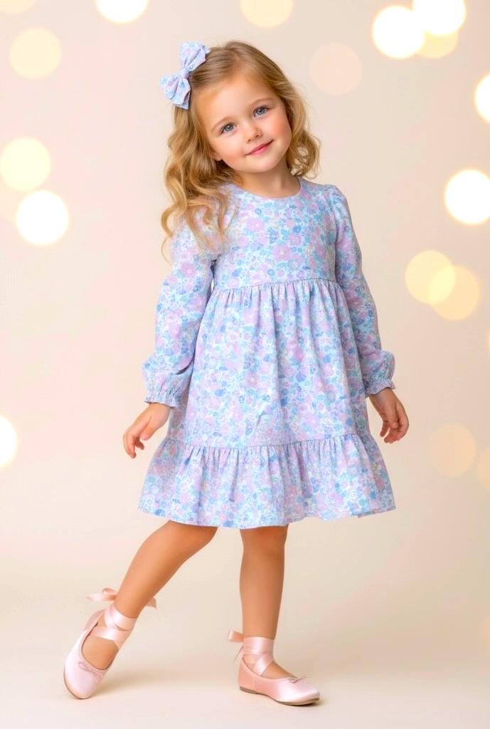 Liberty London Pastel Pink Long Sleeves Dress, Heirloom Wedding Flower Girl Gown, Handmade Clothing