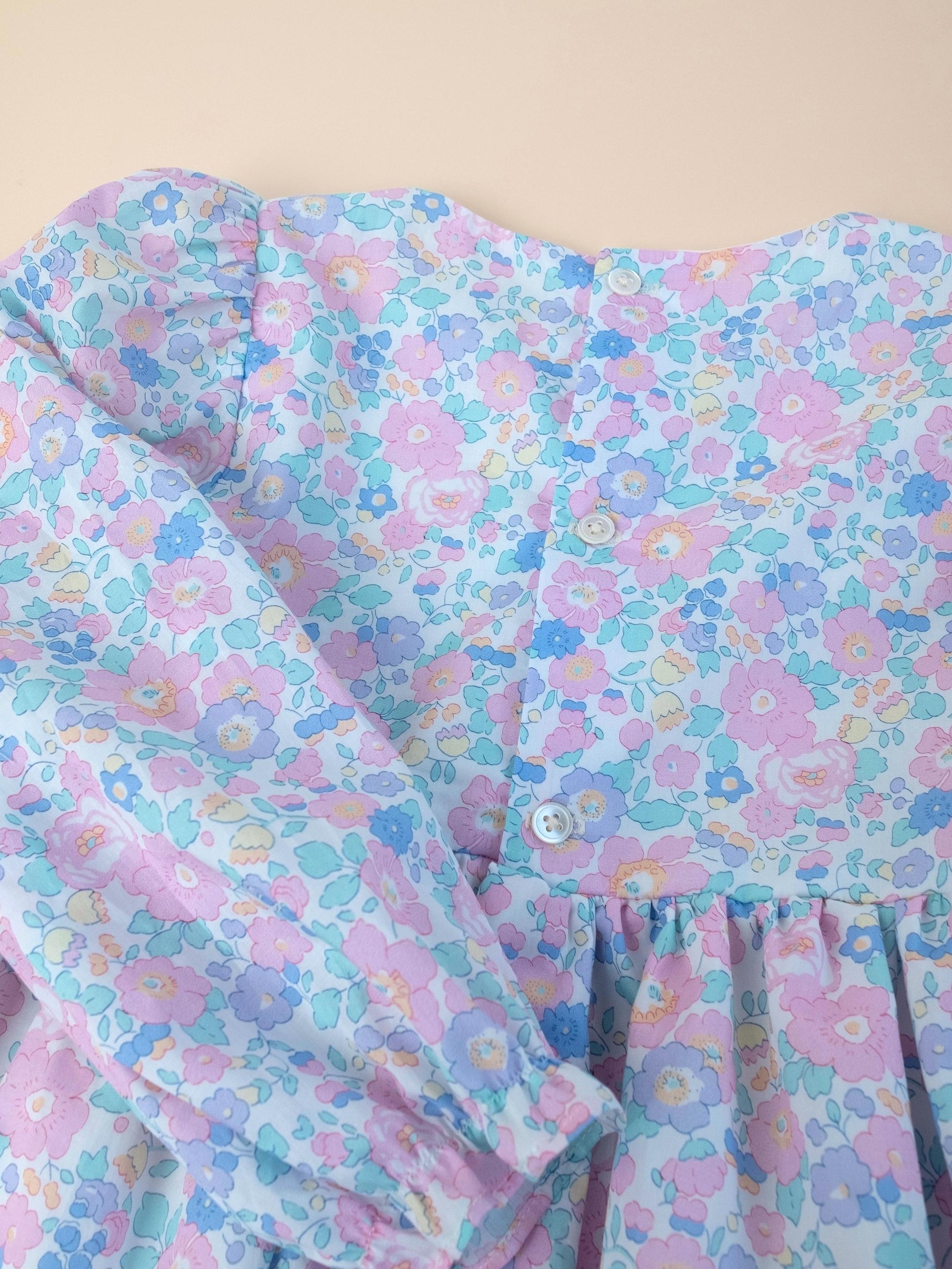 Liberty London Pastel Pink Long Sleeves Dress, Heirloom Wedding Flower Girl Gown, Handmade Clothing