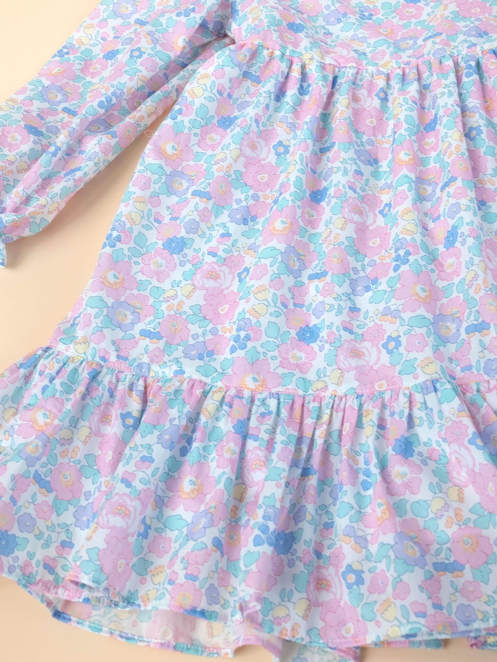 Liberty London Pastel Pink Long Sleeves Dress, Heirloom Wedding Flower Girl Gown, Handmade Clothing