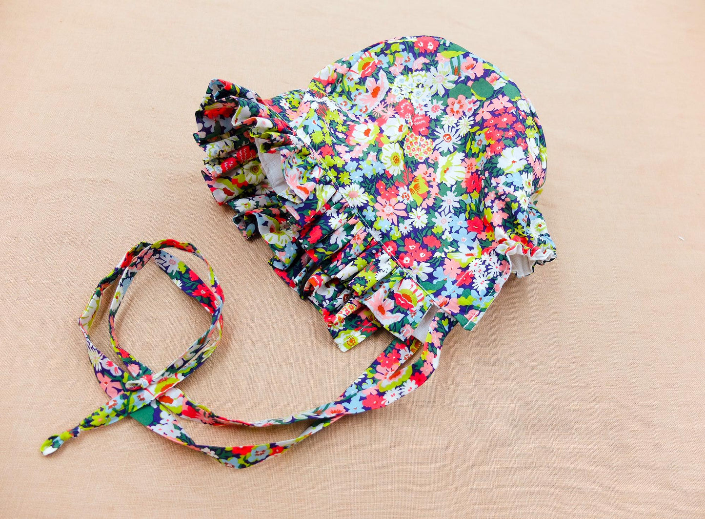 Liberty London Floral Baby Bonnet, Ruffle Brim Sun Hat