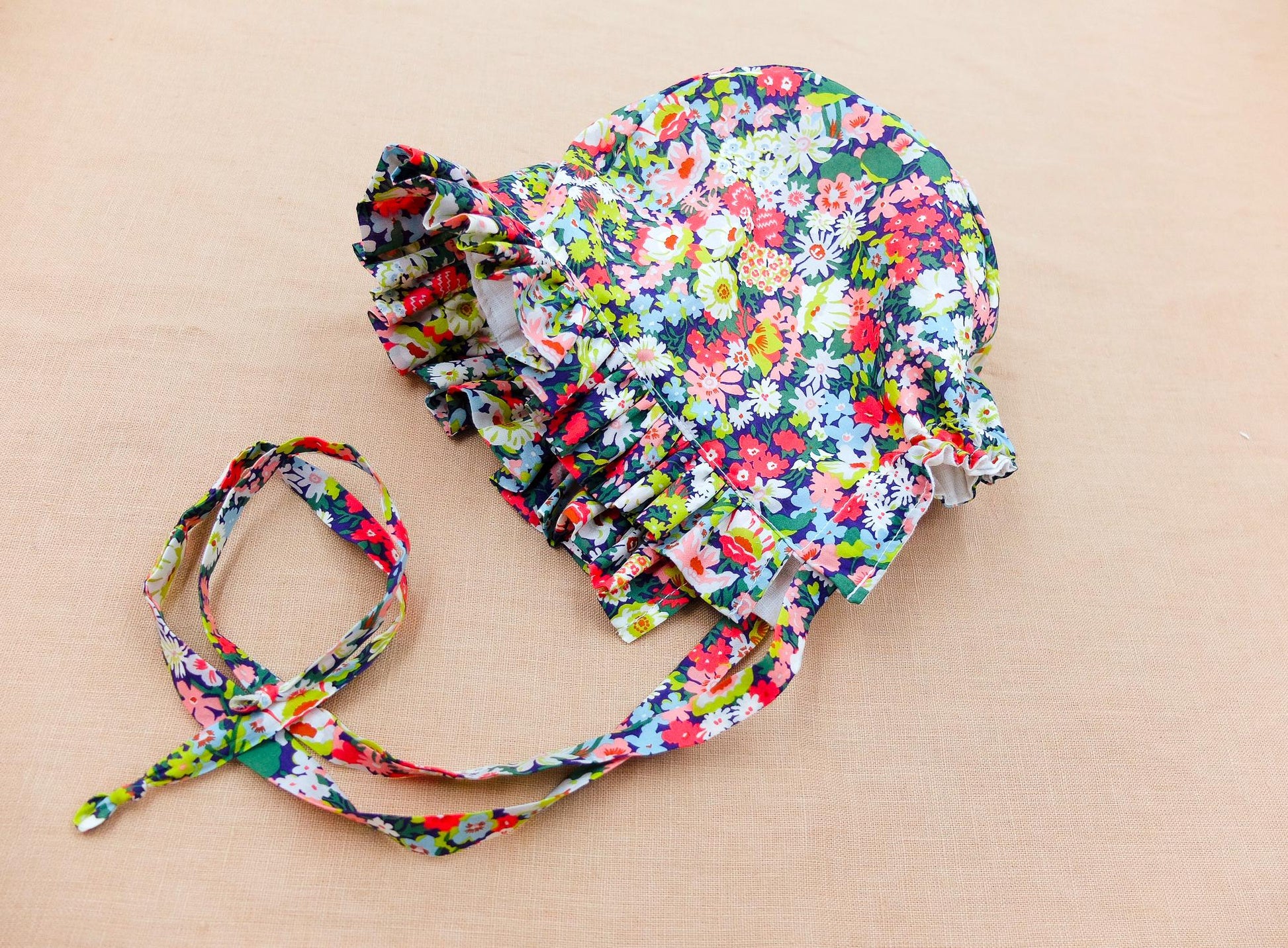 Liberty London Floral Baby Bonnet, Ruffle Brim Sun Hat