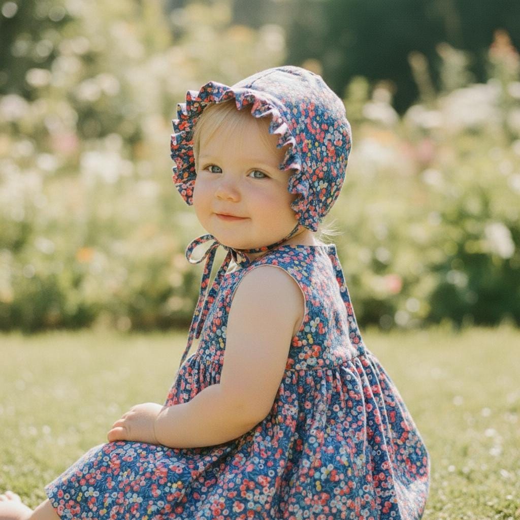 Liberty London Floral Ruffle Bonnet, Handmade Cotton Sun Hat