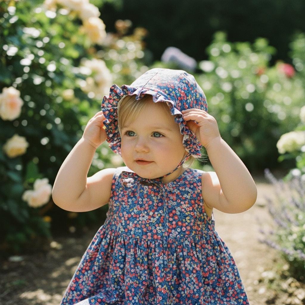 Liberty London Floral Ruffle Bonnet, Handmade Cotton Sun Hat
