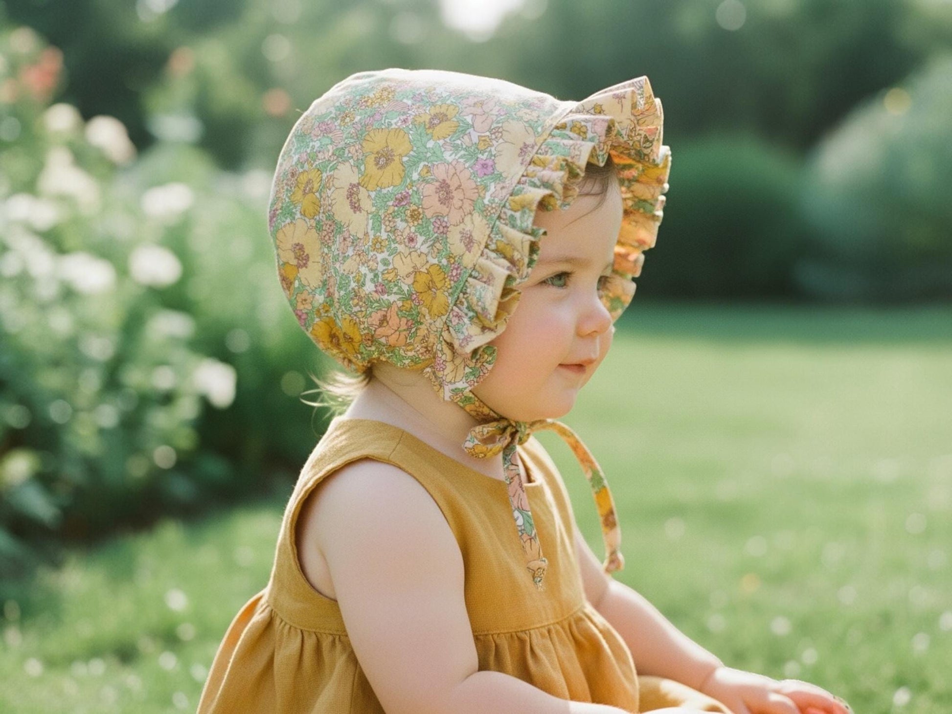 Liberty London Floral Baby Bonnet, Ruffle Brim, Cotton Tana Lawn