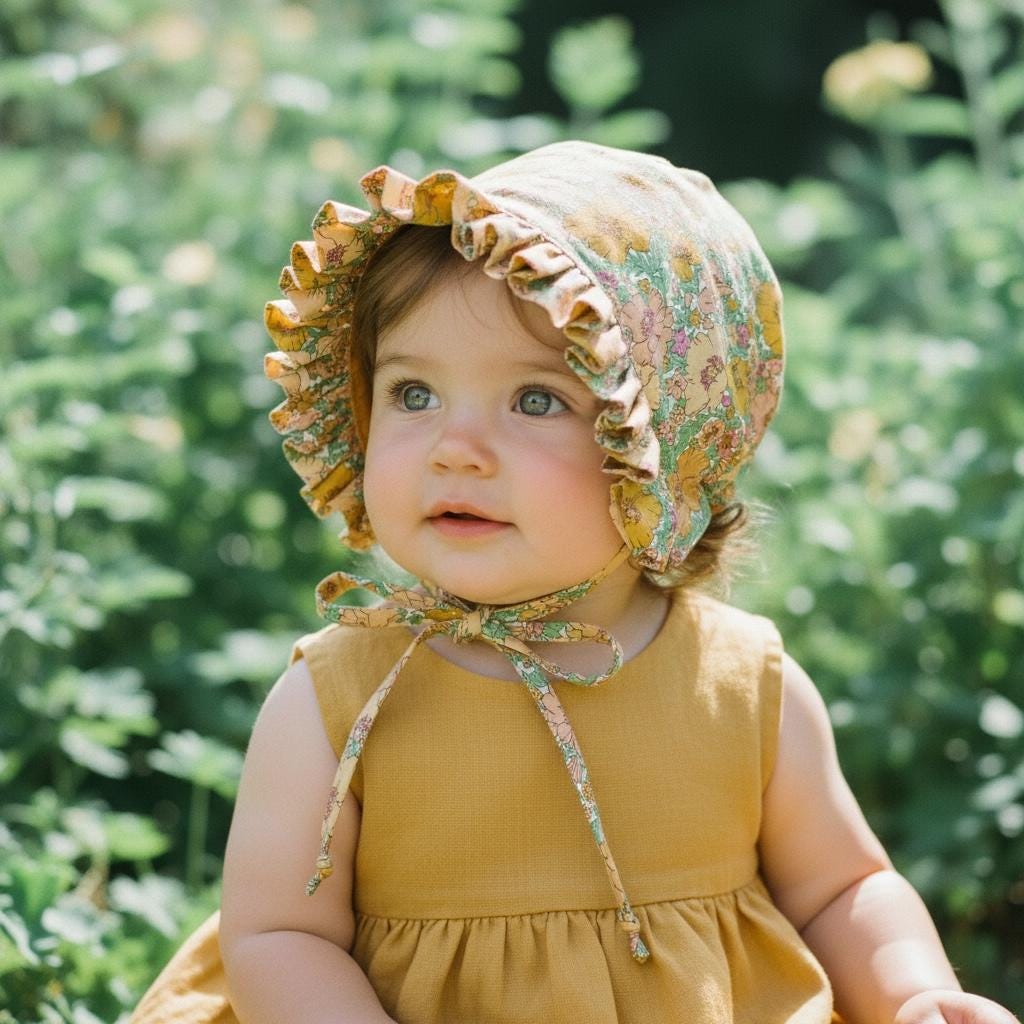 Liberty London Floral Baby Bonnet, Ruffle Brim, Cotton Tana Lawn