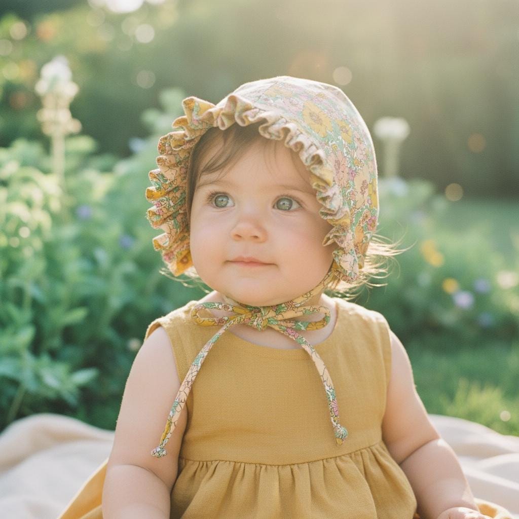 Liberty London Floral Baby Bonnet, Ruffle Brim, Cotton Tana Lawn