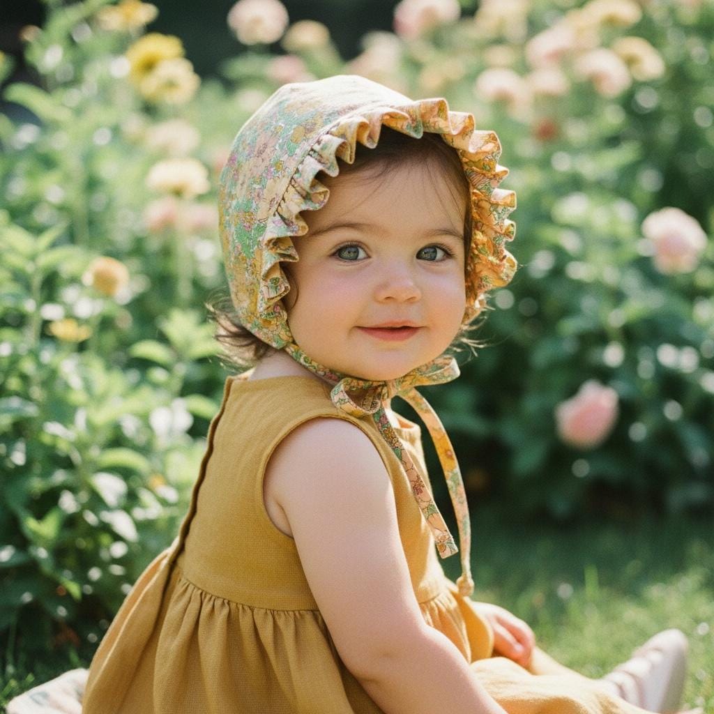 Liberty London Floral Baby Bonnet, Ruffle Brim, Cotton Tana Lawn