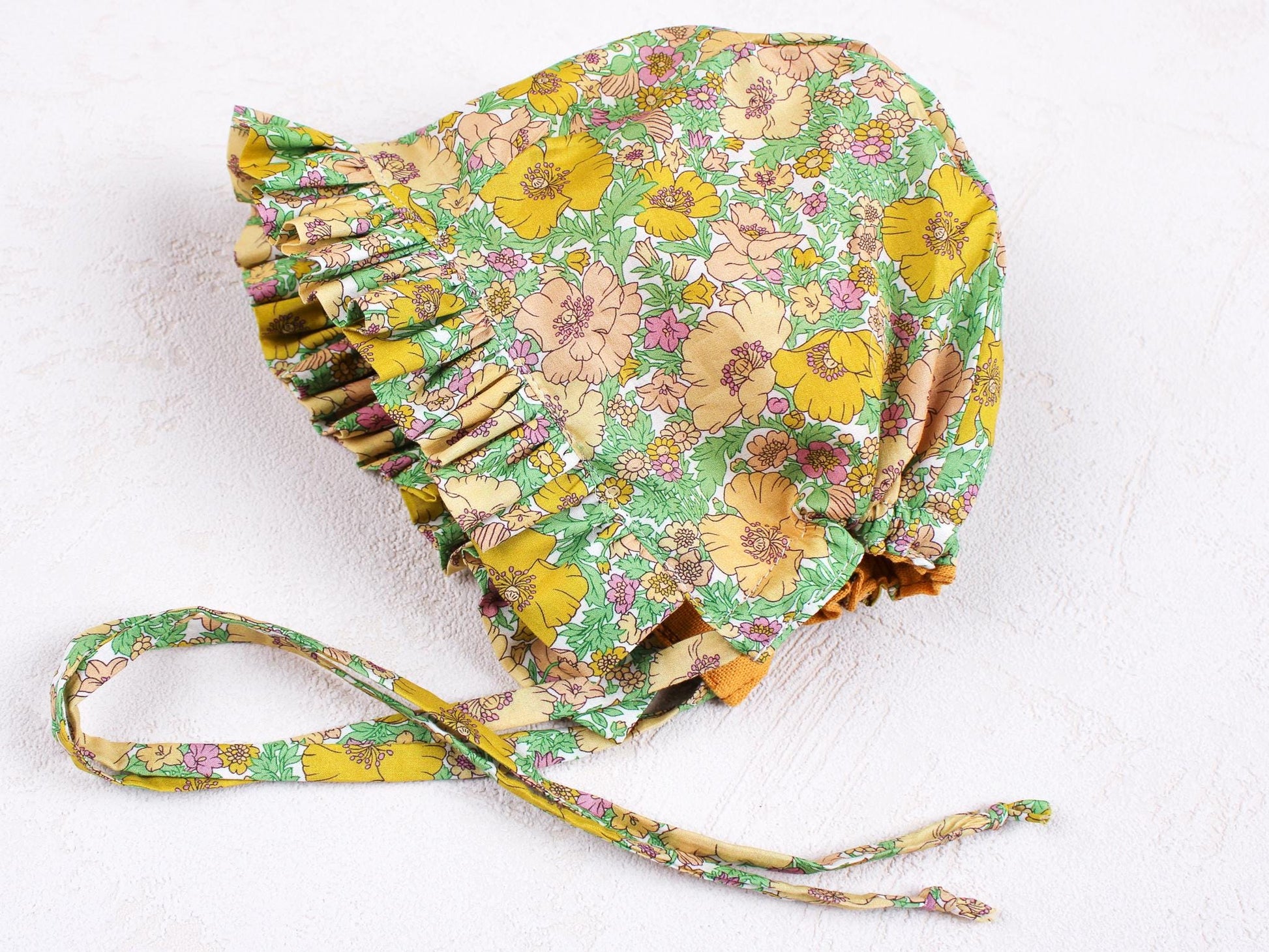 Liberty London Floral Baby Bonnet, Ruffle Brim, Cotton Tana Lawn