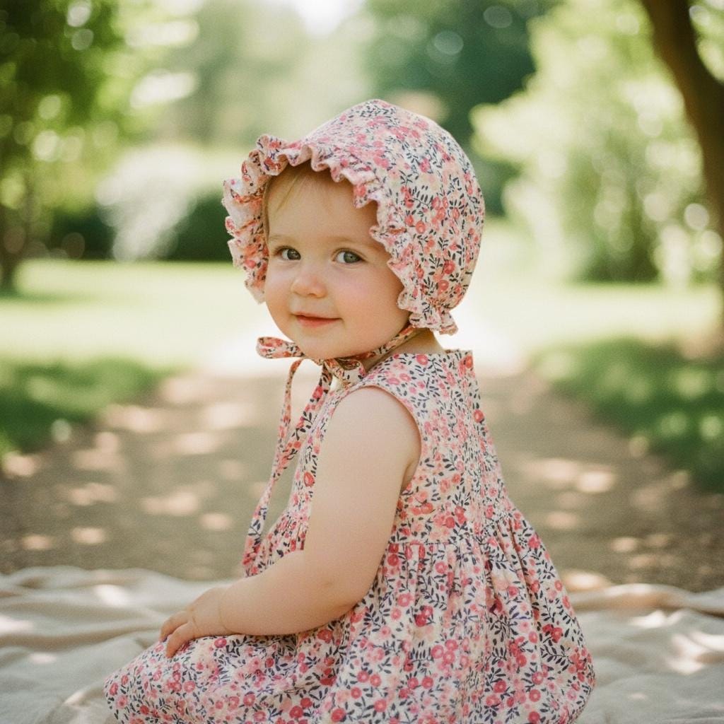 Pink Floral Liberty London Bonnet, Ruffle Brim Sun Hat
