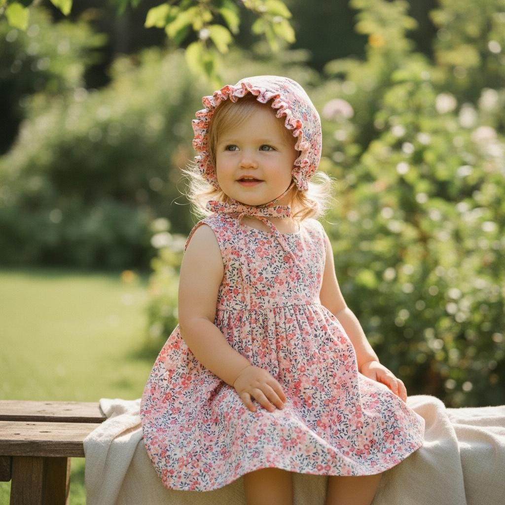 Pink Floral Liberty London Bonnet, Ruffle Brim Sun Hat