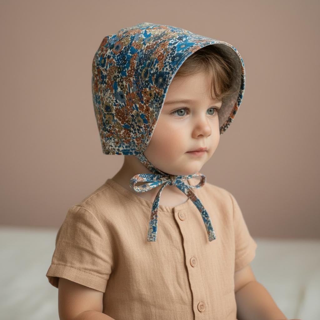 Liberty London Floral Bonnet, Reversible Brimmed Sun Hat, Handmade Cotton