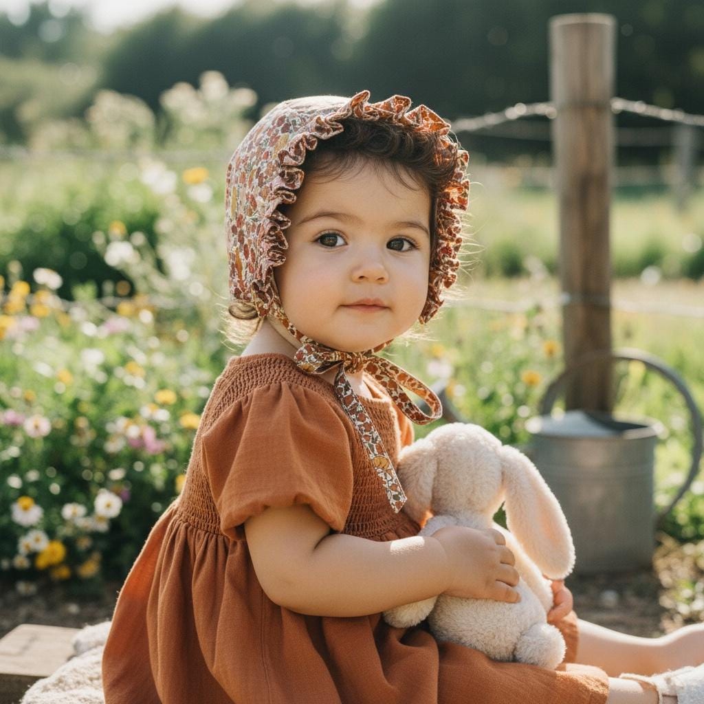 Liberty London Ditsy Floral Print Ruffle Brim Bonnet, Handmade Rust Mustard Cotton Sun Hat