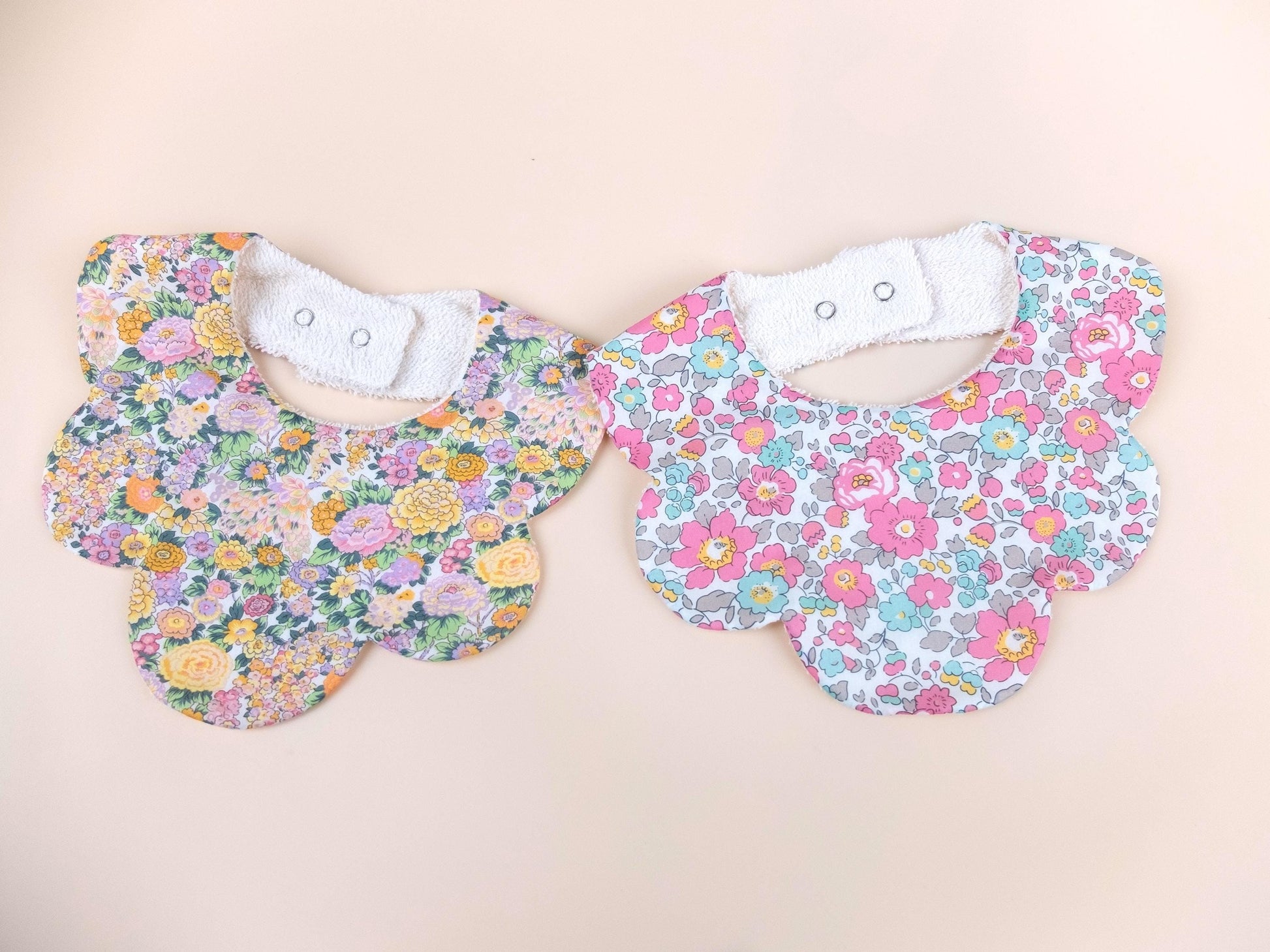 Liberty London Floral Bib Set, Organic Cotton Terry, Scallop Design