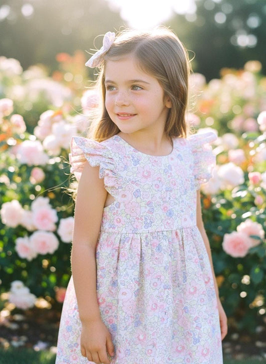 Liberty London Floral Print Sleeveless Sun Dress, Pastel Pink Green Tana Lawn Handmade Dress