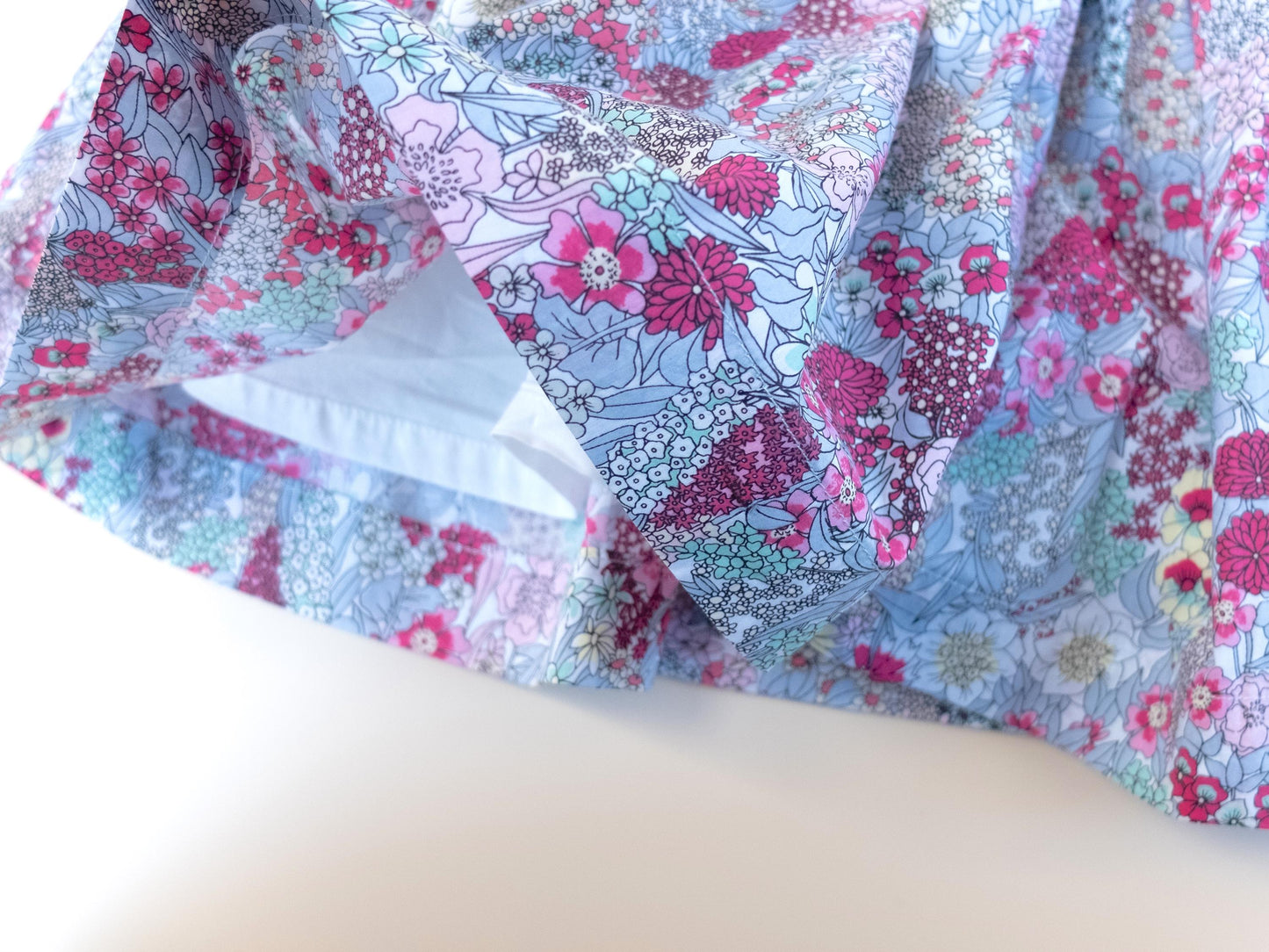 Liberty London Pink Grey Short Sleeve Sun Dress, Handmade Ditsy Cotton Floral Print Clothing