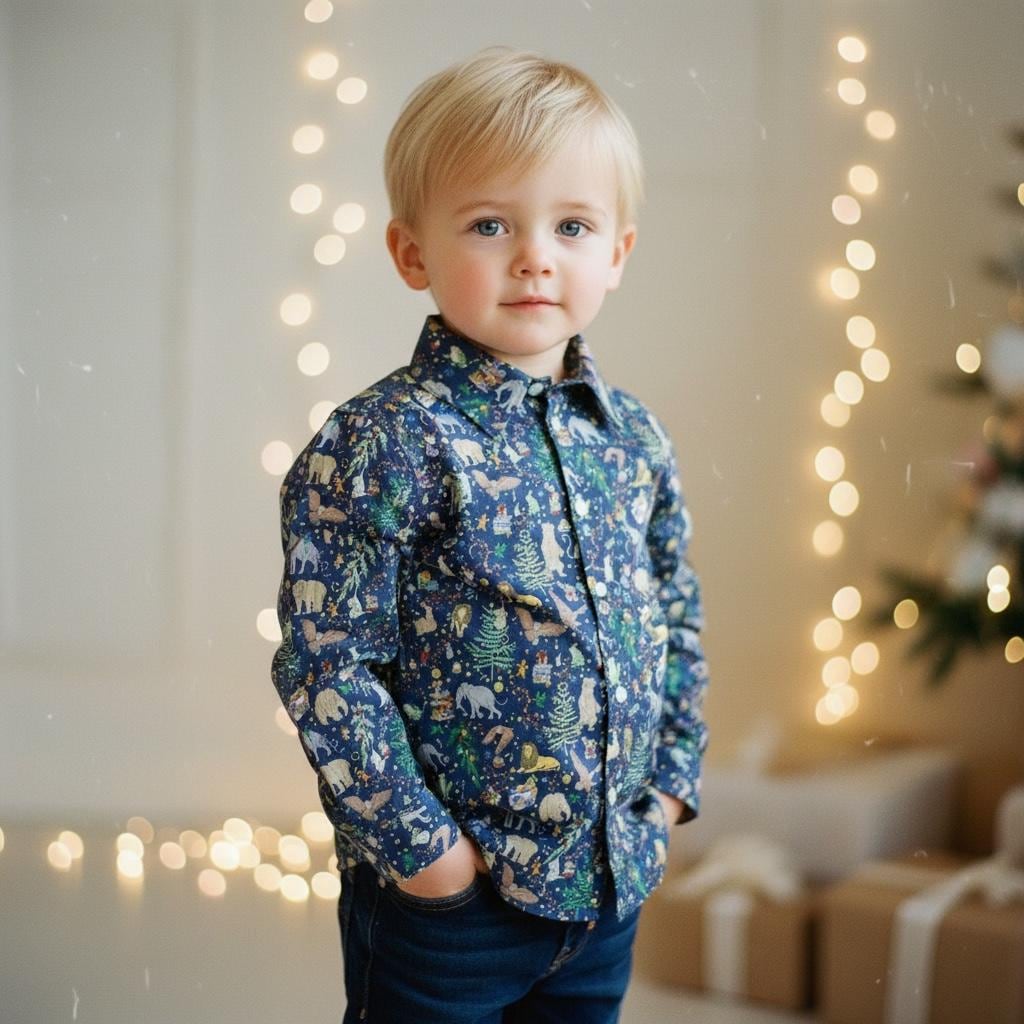 Liberty London Christmas Boy Shirt: Tana Lawn Cotton Long Sleeve