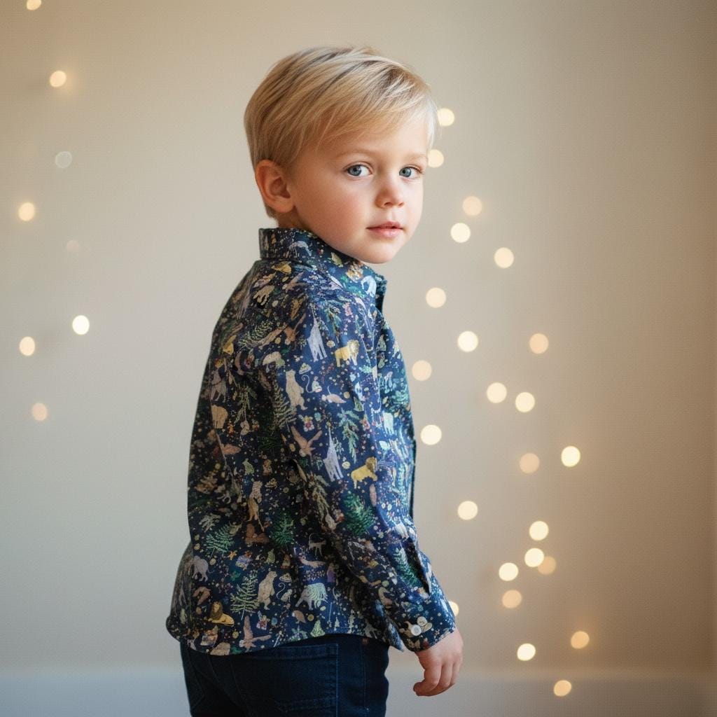 Liberty London Christmas Boy Shirt: Tana Lawn Cotton Long Sleeve