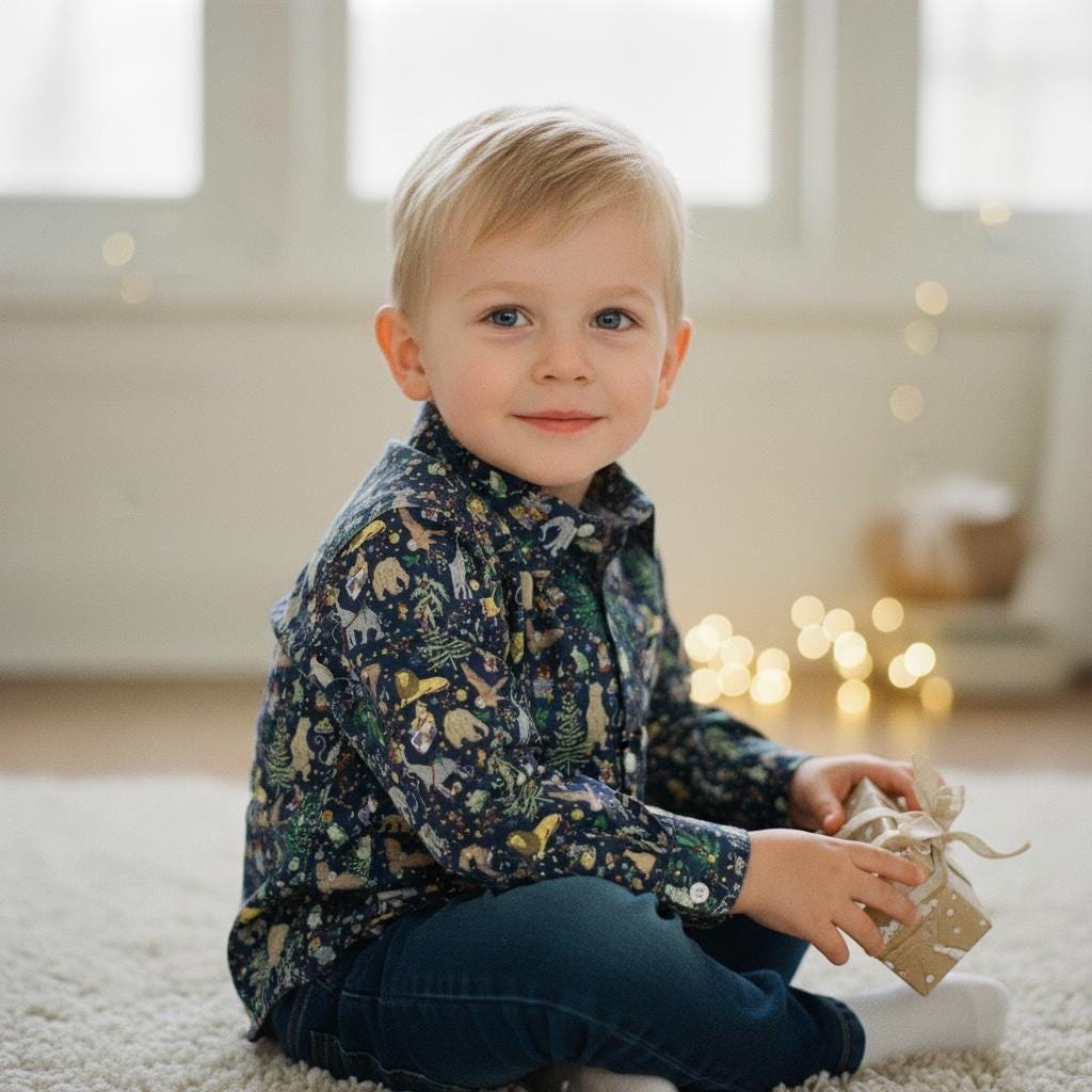 Liberty London Christmas Boy Shirt: Tana Lawn Cotton Long Sleeve