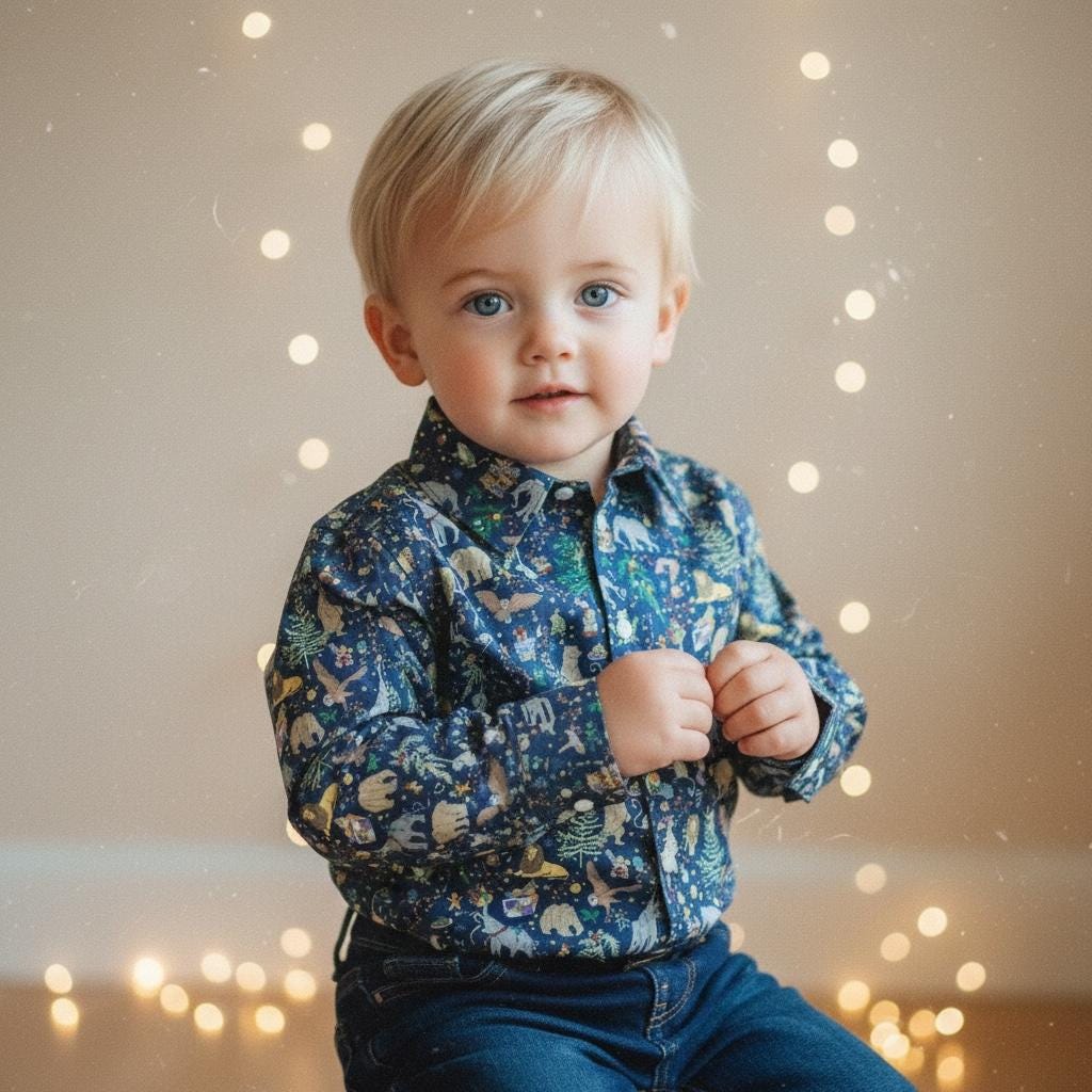 Liberty London Christmas Boy Shirt: Tana Lawn Cotton Long Sleeve