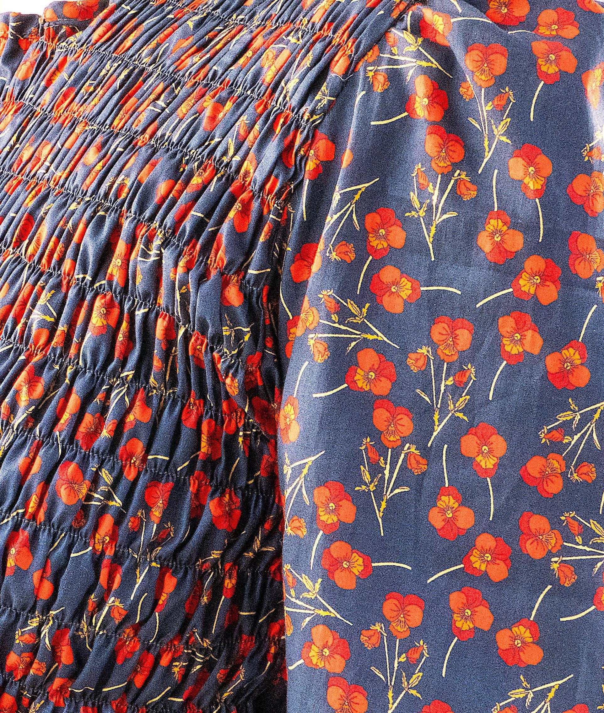 Liberty London Floral Smock Dress, Long Puff Sleeves, Shirred Midi