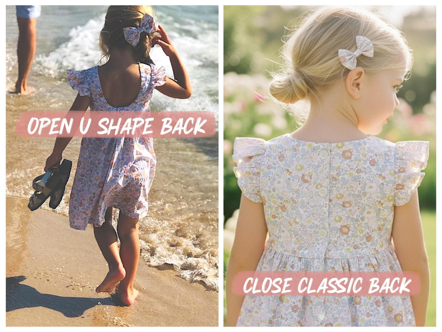 Liberty London Floral Sun Dress, Girls Ruffle Sleeve Tana Lawn Cotton