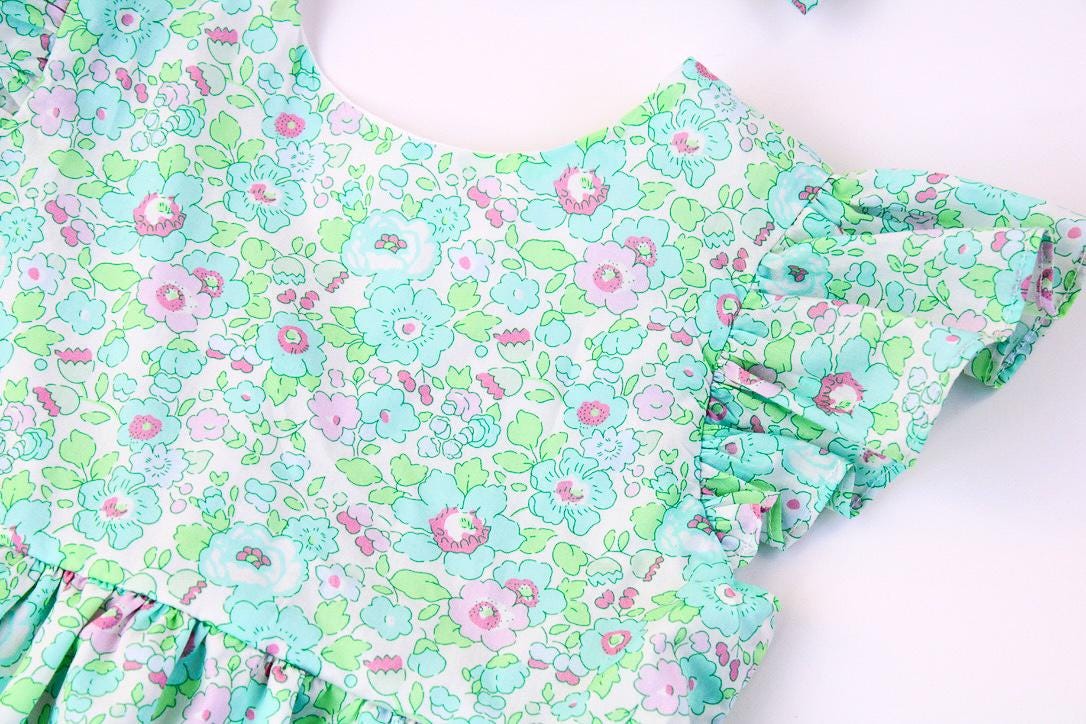 Liberty London Floral Sun Dress, Girls Ruffle Sleeve Tana Lawn Cotton