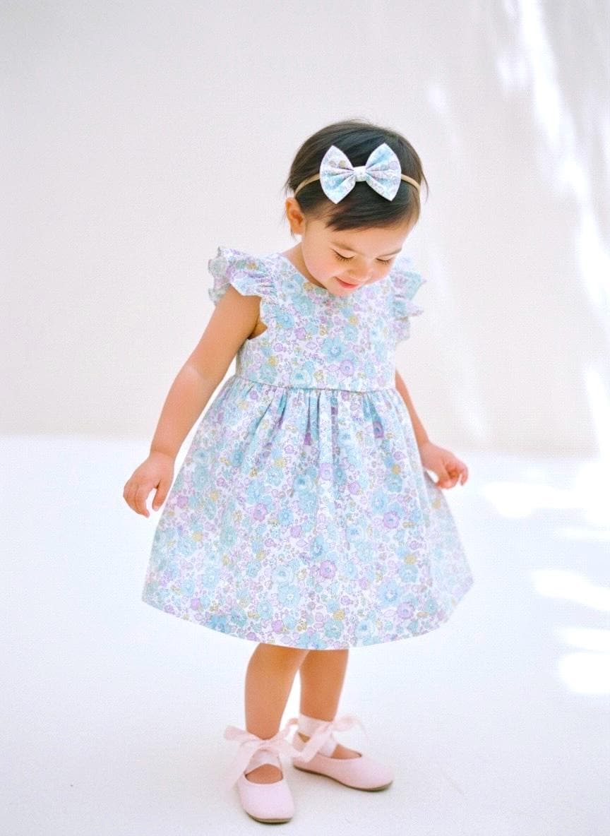 Liberty London Floral Sun Dress, Girls Ruffle Sleeve Tana Lawn Cotton