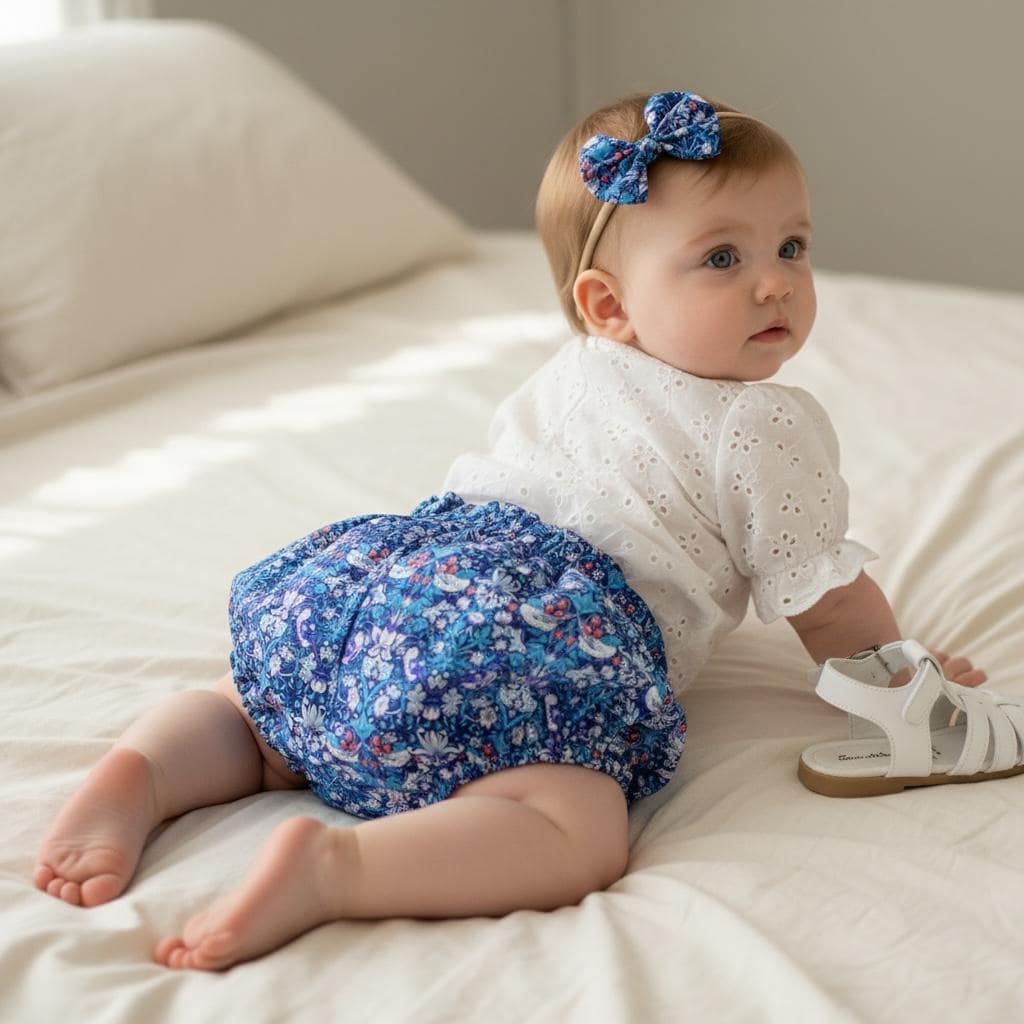 Liberty London Strawberry Thief Bloomer, Ruffle Waist Cotton Nappy Cover