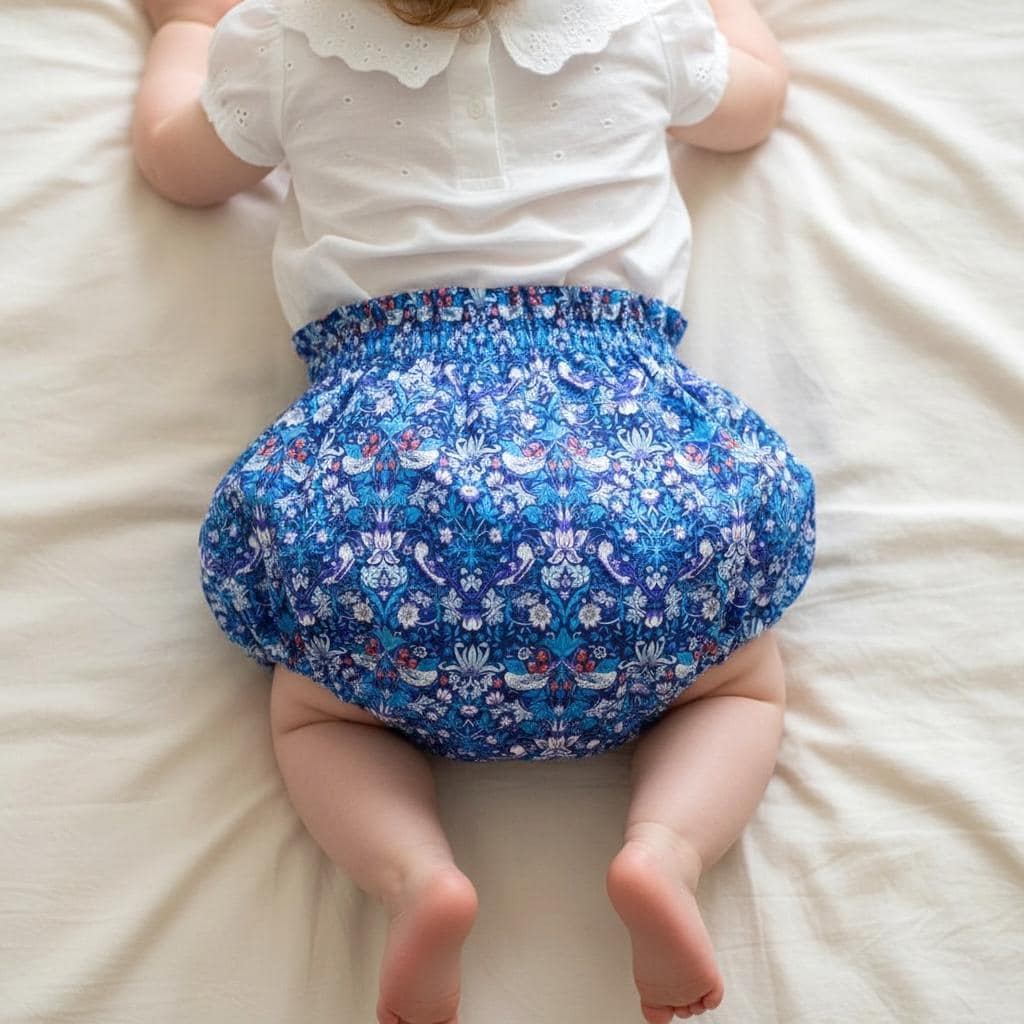 Liberty London Strawberry Thief Bloomer, Ruffle Waist Cotton Nappy Cover