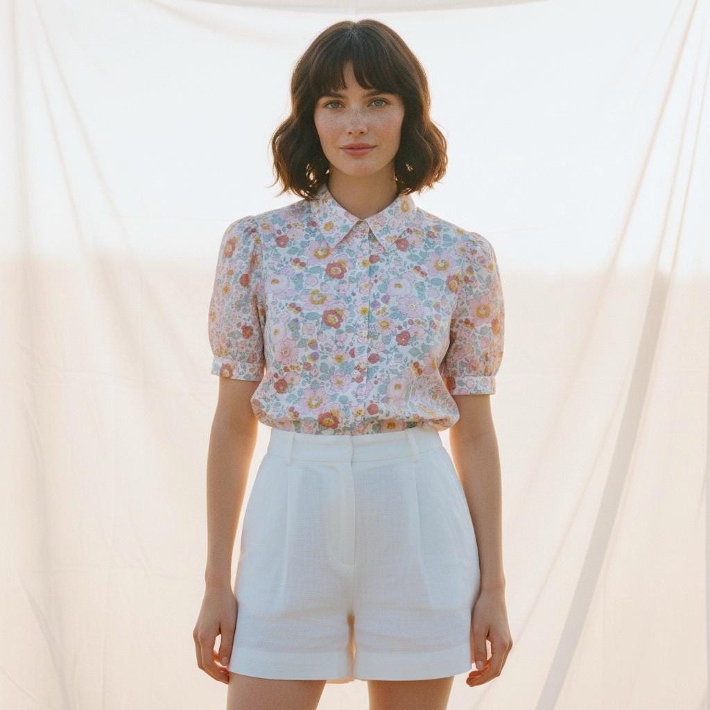 Liberty London Floral Cotton Puff Sleeve Blouse, Pastel Ditsy Print Shirt