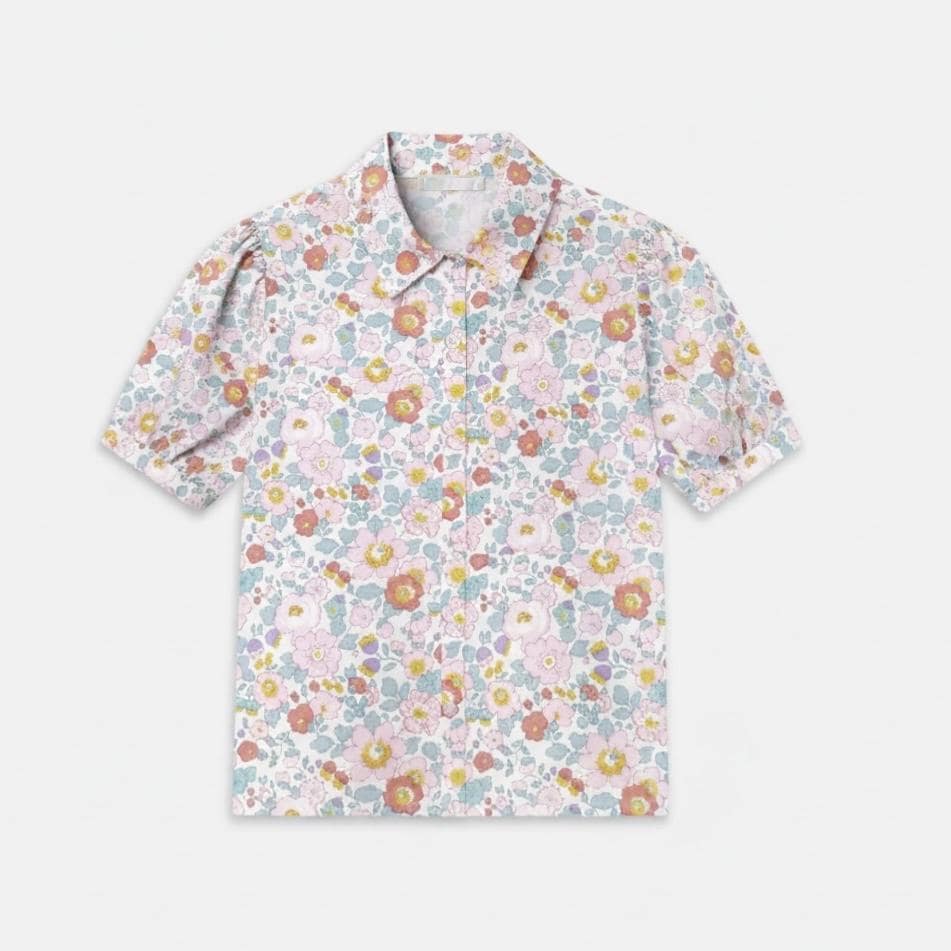 Liberty London Floral Cotton Puff Sleeve Blouse, Pastel Ditsy Print Shirt