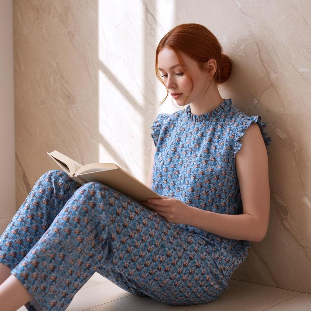 Liberty London Floral Loungewear Set, Ruffle Top, Wide Leg Pants, Handmade Cotton