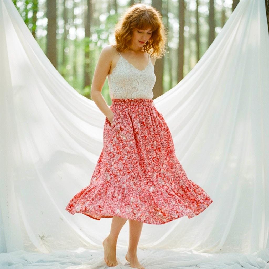 Liberty London Ditsy Floral Tiered Midi Skirt, Handmade Cotton Tana Lawn, Ruffle Waist