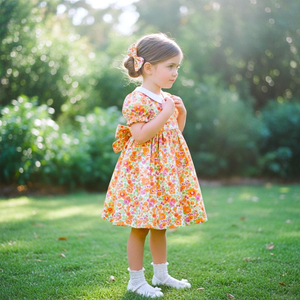 Liberty London Floral Cotton Lawn Dress, Peter Pan Collar, Puffy Sleeves, Flower Girl Gown
