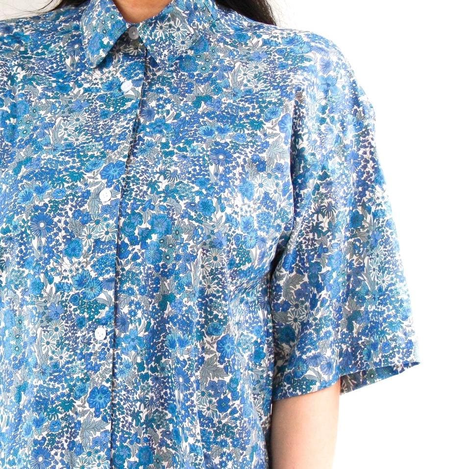 Liberty London Tana Lawn Cotton Blouse, Blue Floral Drop Shoulder Shirt