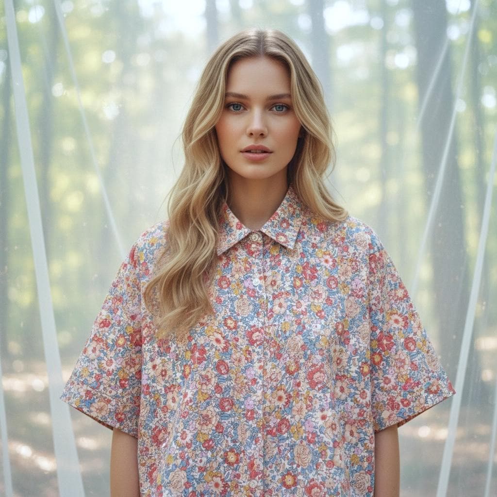 Liberty London Floral Cotton Tana Lawn Blouse, Half Sleeve Button Up Shirt