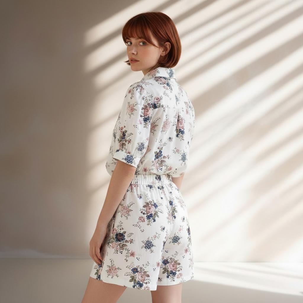 Liberty London Floral Loungewear Set, Handmade Cotton Tana Lawn Blouse & Shorts