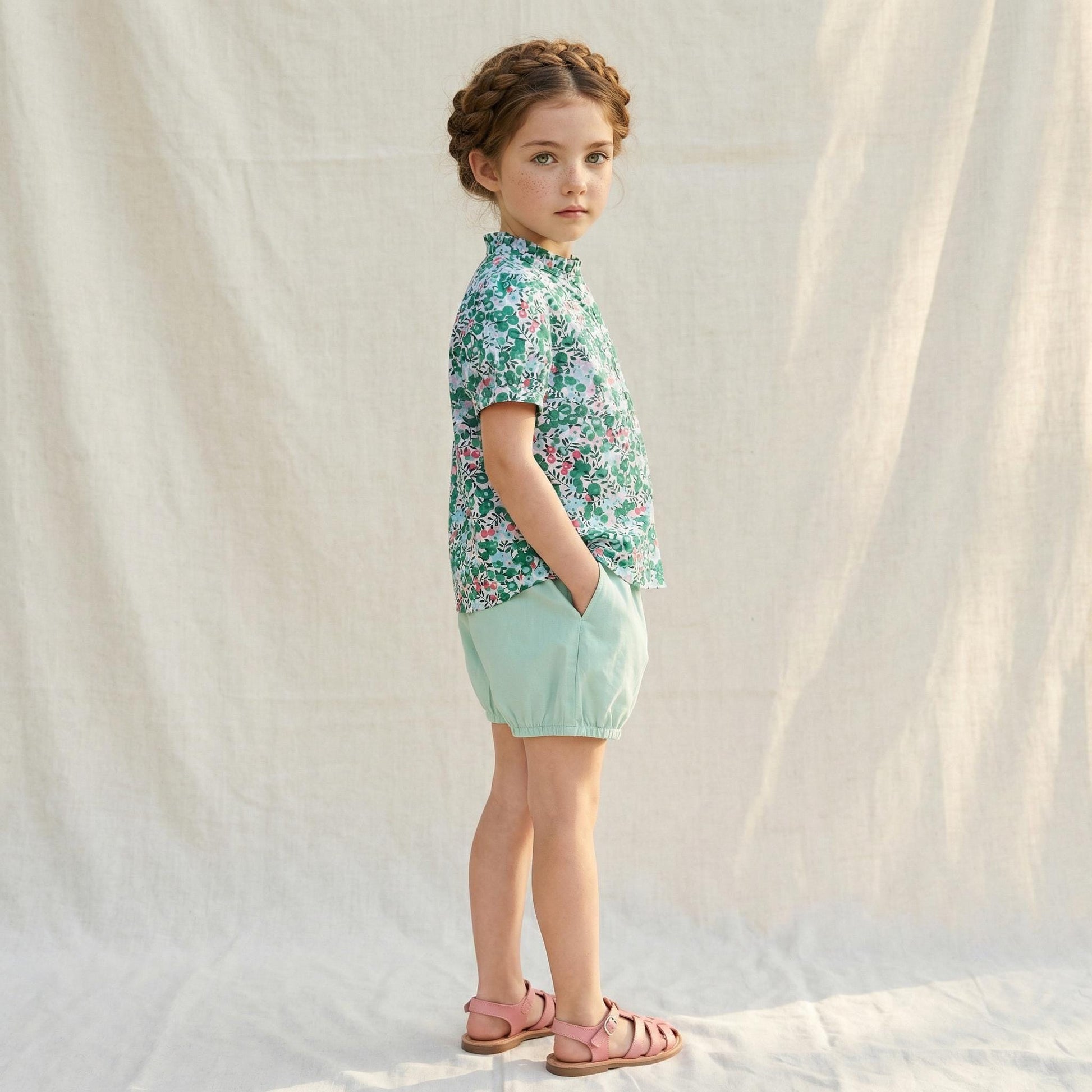 Liberty Tana Lawn Ruffle Collar Top, Ditsy Floral Print Blouse, Cotton Handmade Clothing